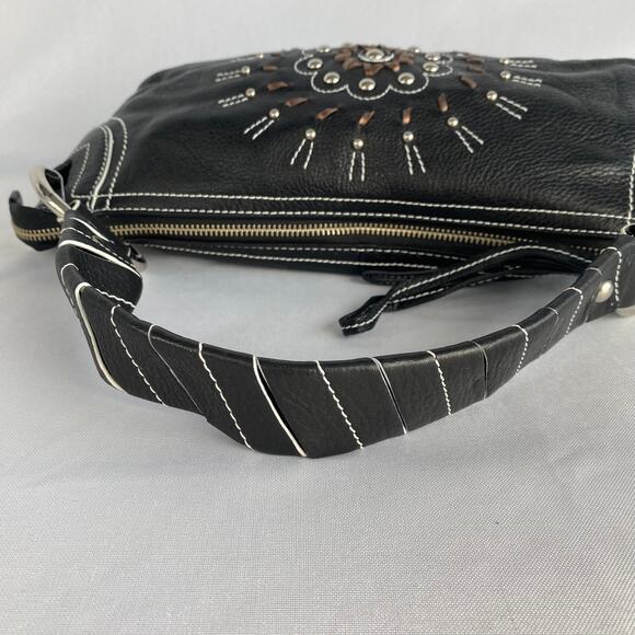 VTG Y2K Franco Sarto Western Embroidered Sundial Baguette Bag Black Leather NWT - Picture 7 of 11